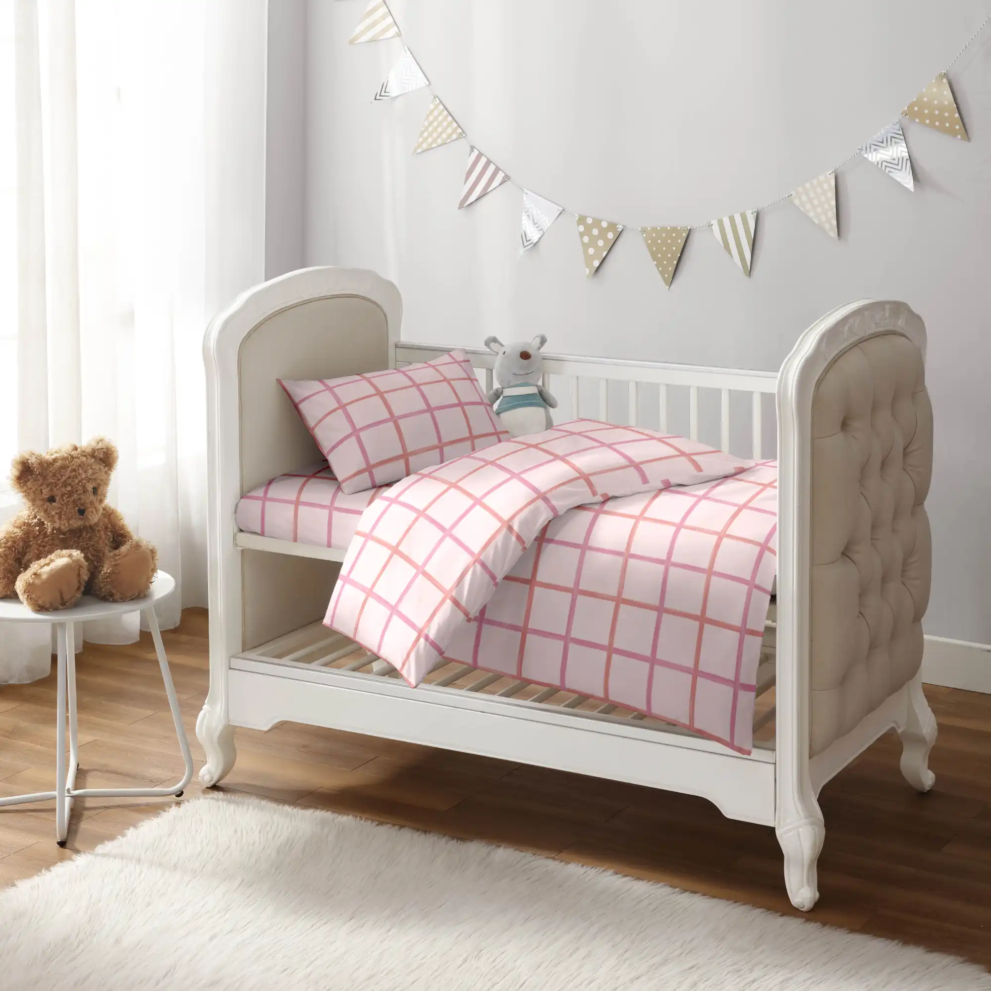Watercolor Plaid Pink Crib Set